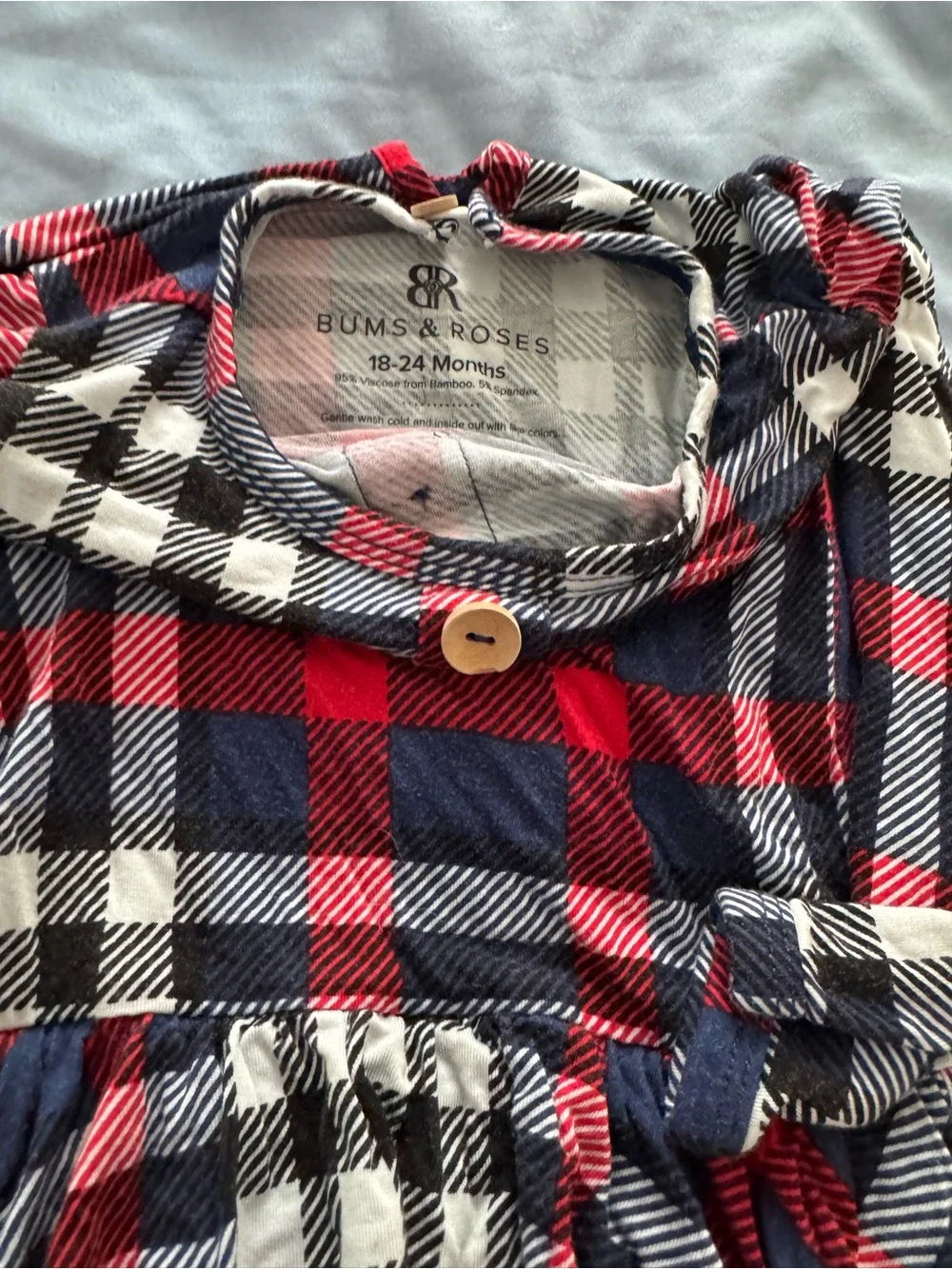 Girls' Red Navy and White Plaid Long-Sleeve Casual Dress